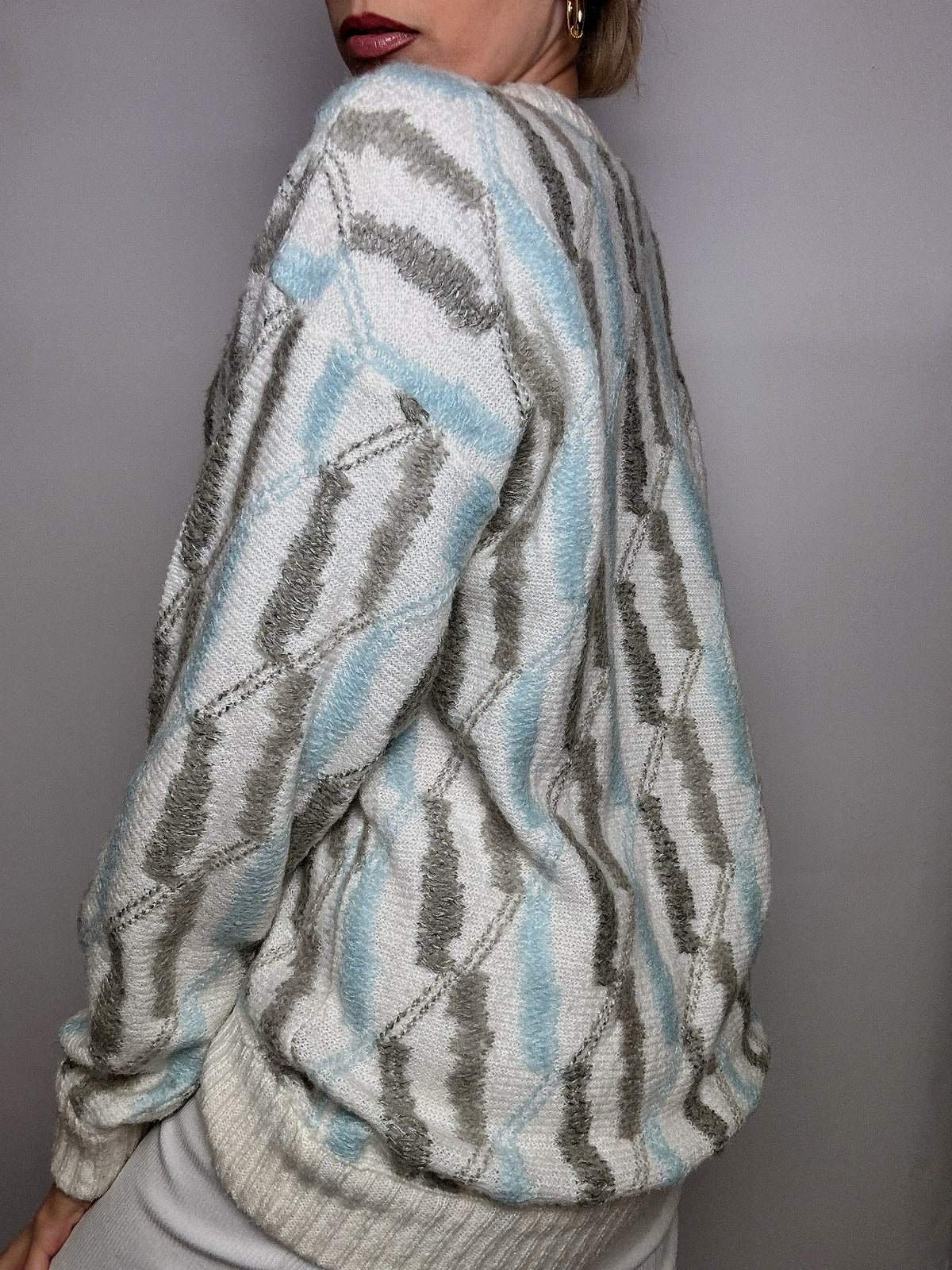 Vintage Patterned Knit Crew Neck Sweater M/L
