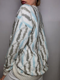 Vintage Patterned Knit Crew Neck Sweater M/L
