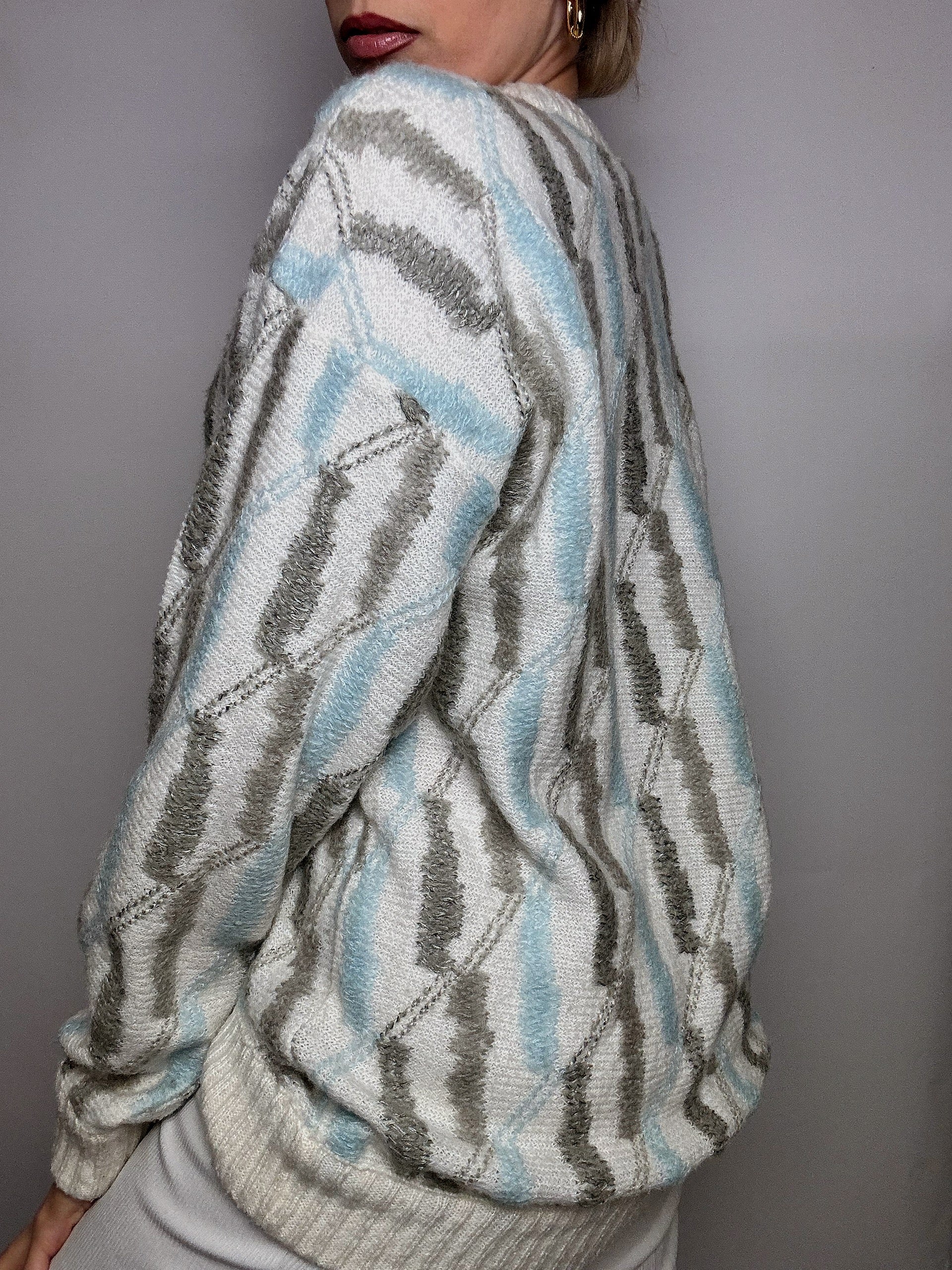 Vintage Patterned Knit Crew Neck Sweater M/L