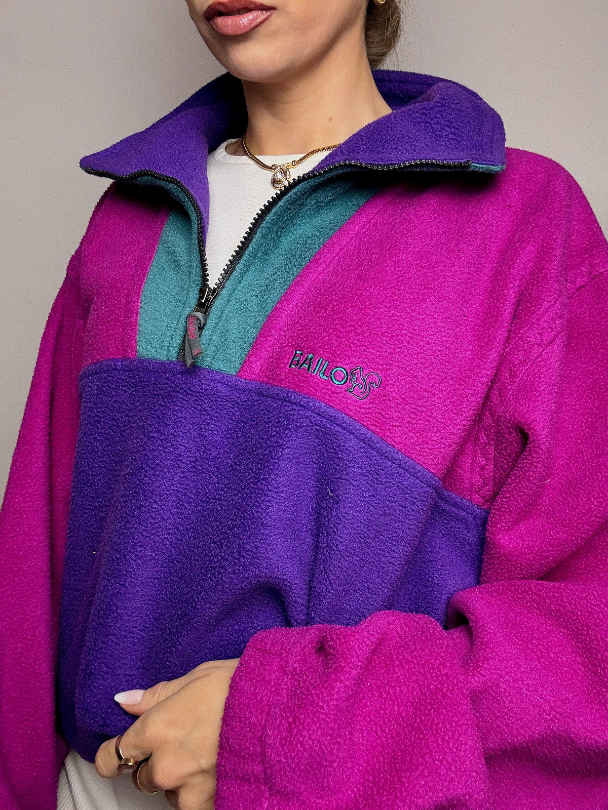 XL Vintage Color Block Zip-Up Fleece