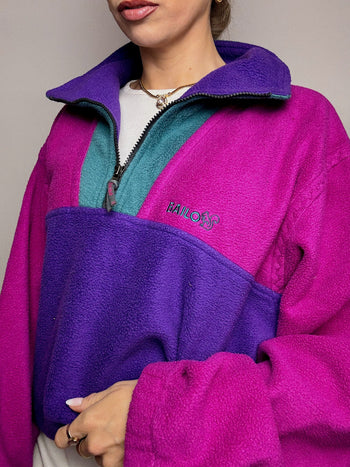 XL Vintage Farbblock-Fleece mit Reißverschluss