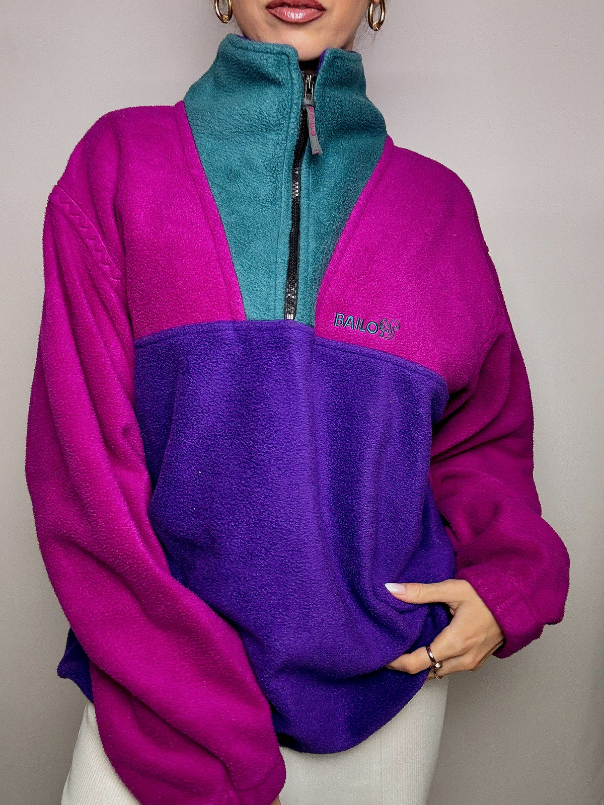 XL Vintage Color Block Zip-Up Fleece