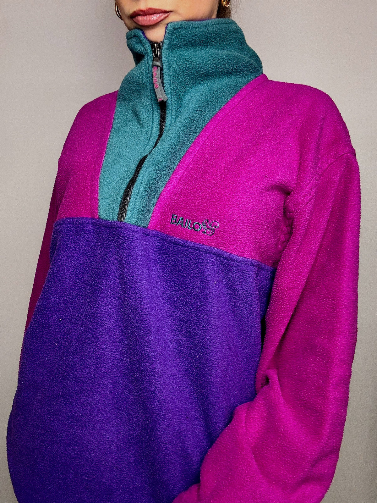 XL Vintage Color Block Zip-Up Fleece