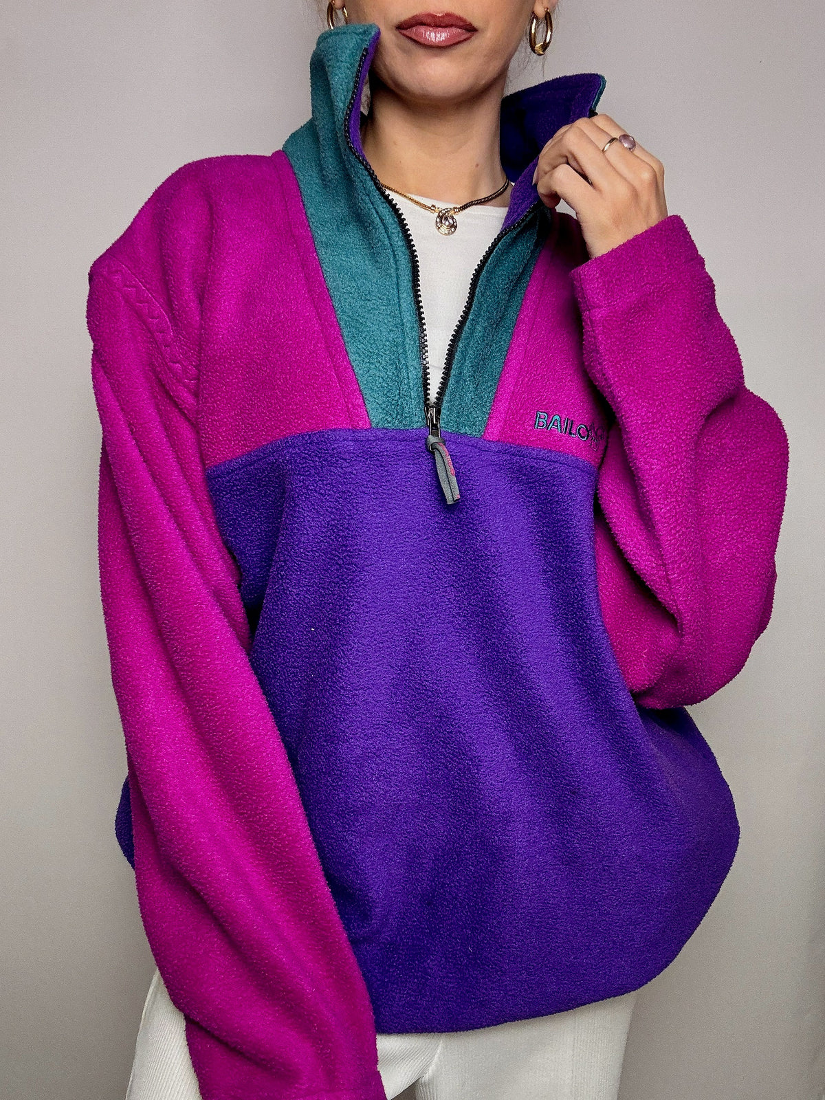 XL Vintage Color Block Zip-Up Fleece
