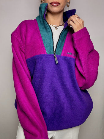 XL Vintage Farbblock-Fleece mit Reißverschluss