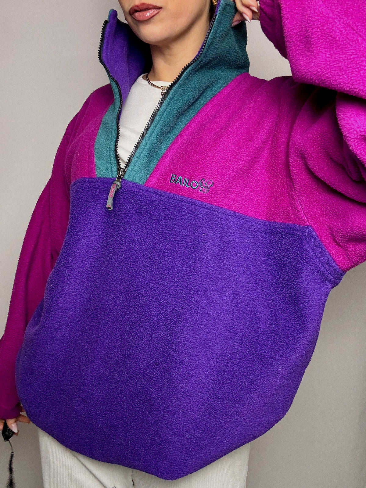 XL Vintage Color Block Zip-Up Fleece