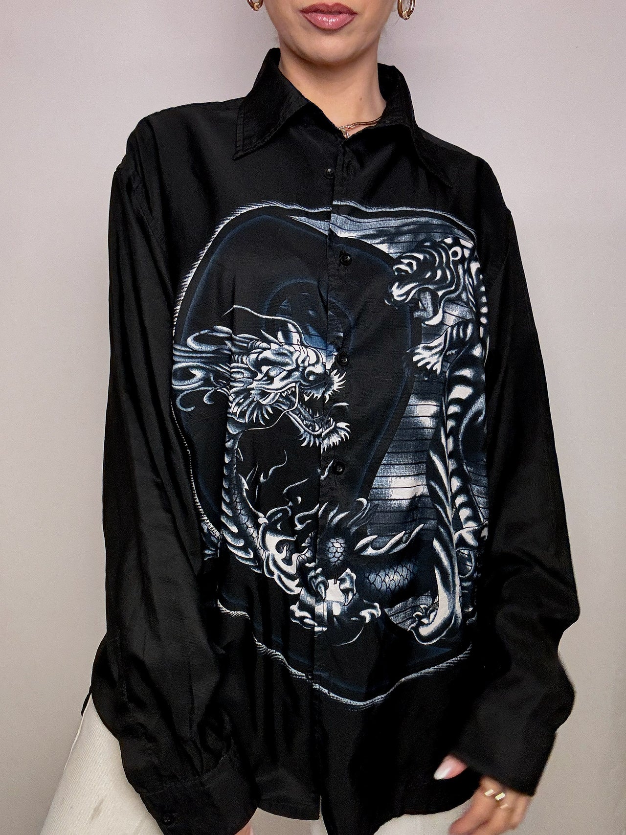 Chemise fluide dragon noire L/XL vintage