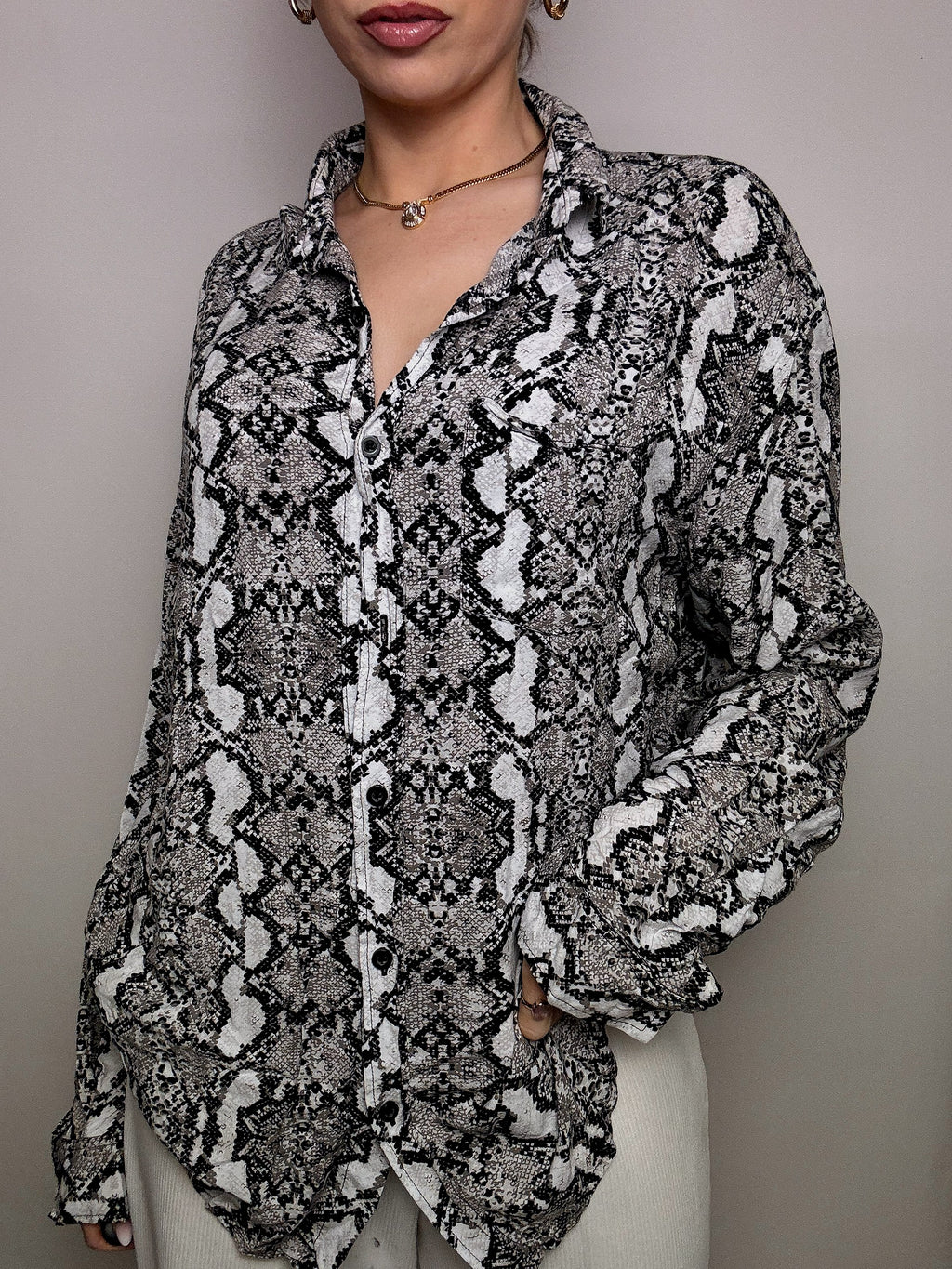 Chemise fluide imprimée python XL vintage