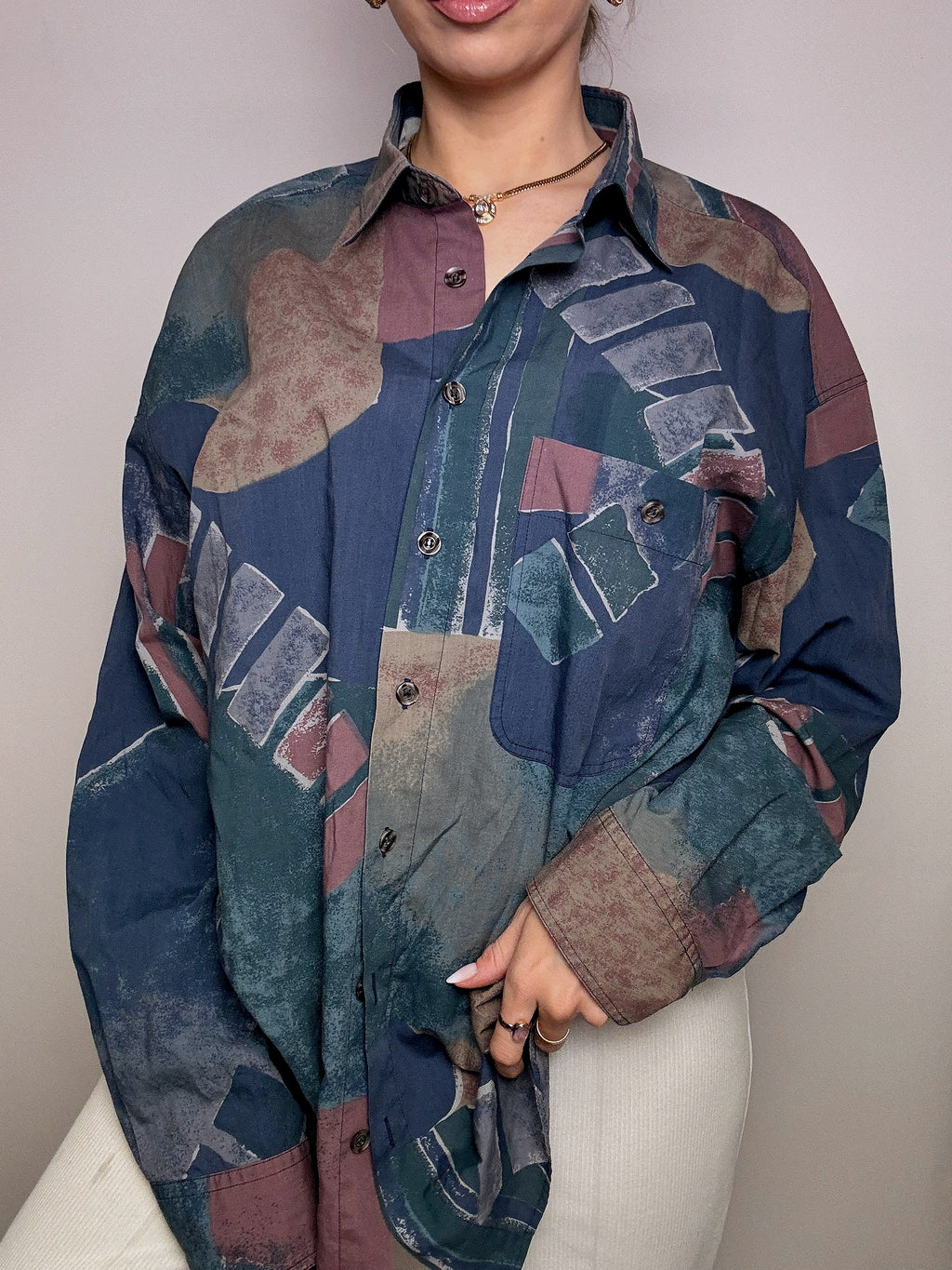 Vintage XL fließendes Hemd mit abstraktem Druck