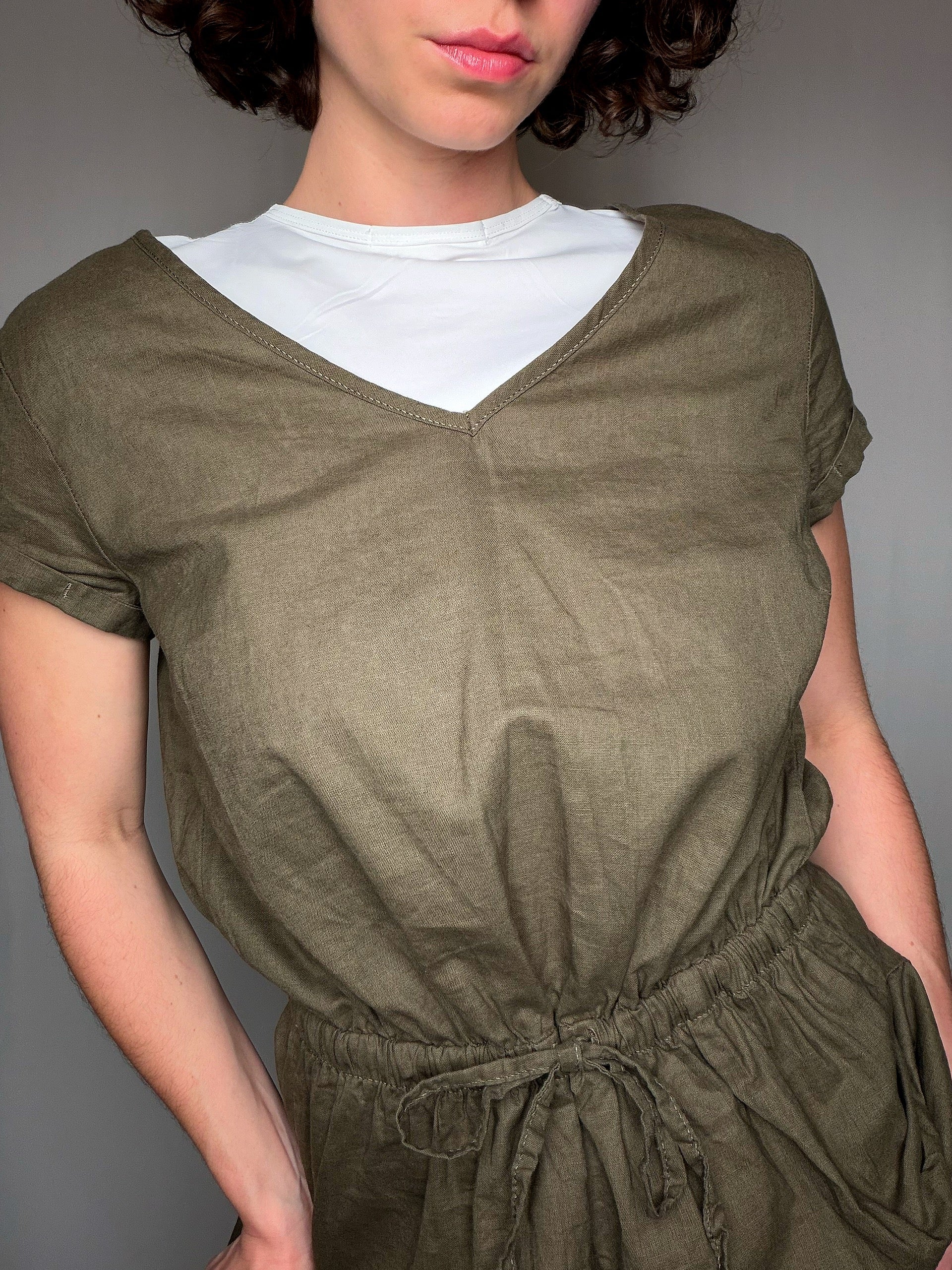 Robe en lin kaki M vintage