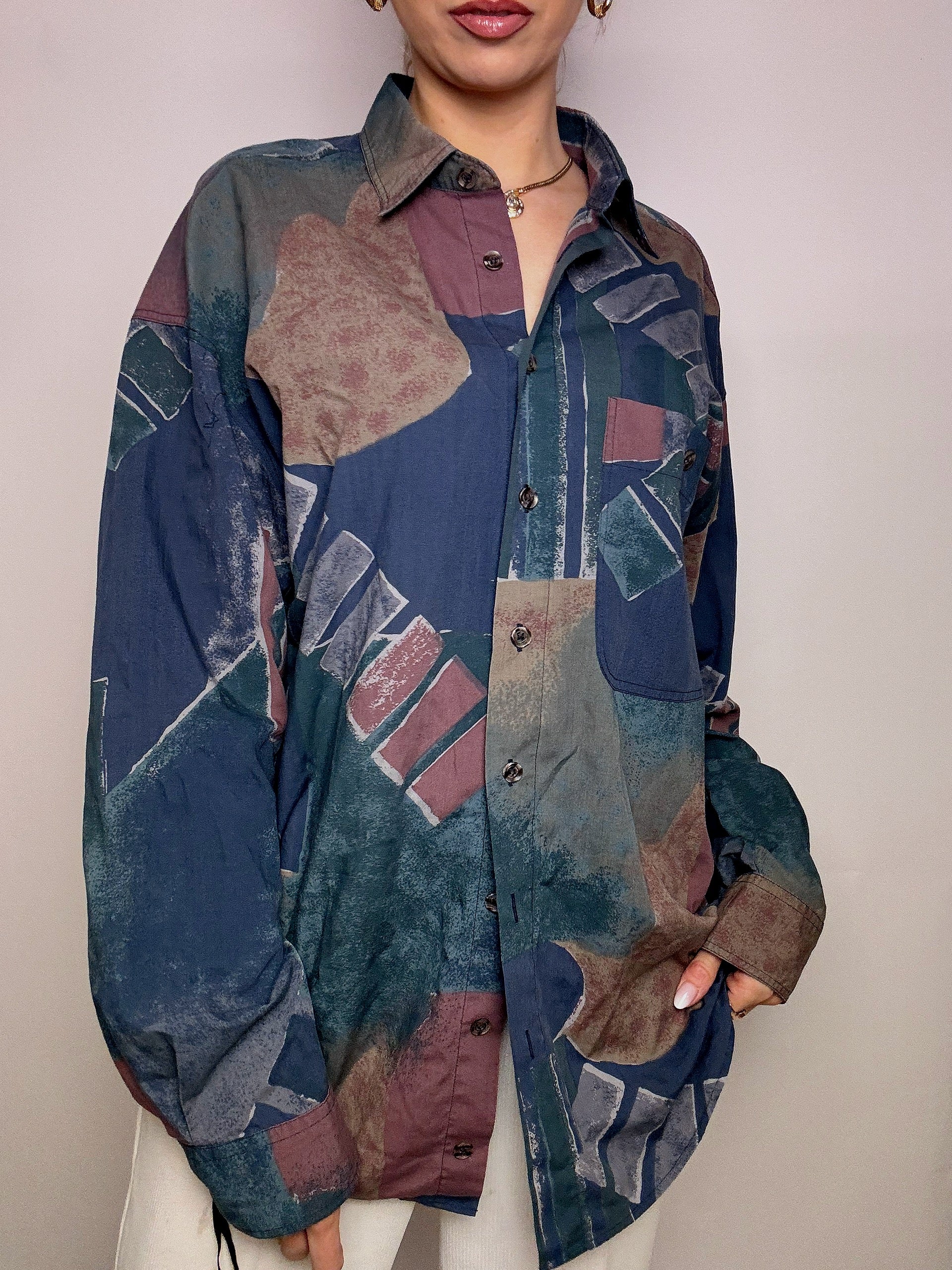 Vintage XL fließendes Hemd mit abstraktem Druck