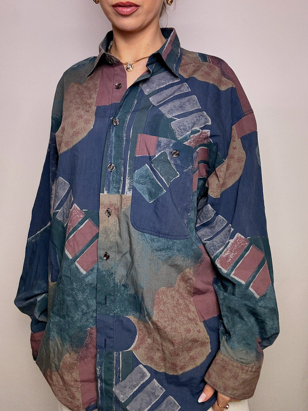 Vintage XL fließendes Hemd mit abstraktem Druck