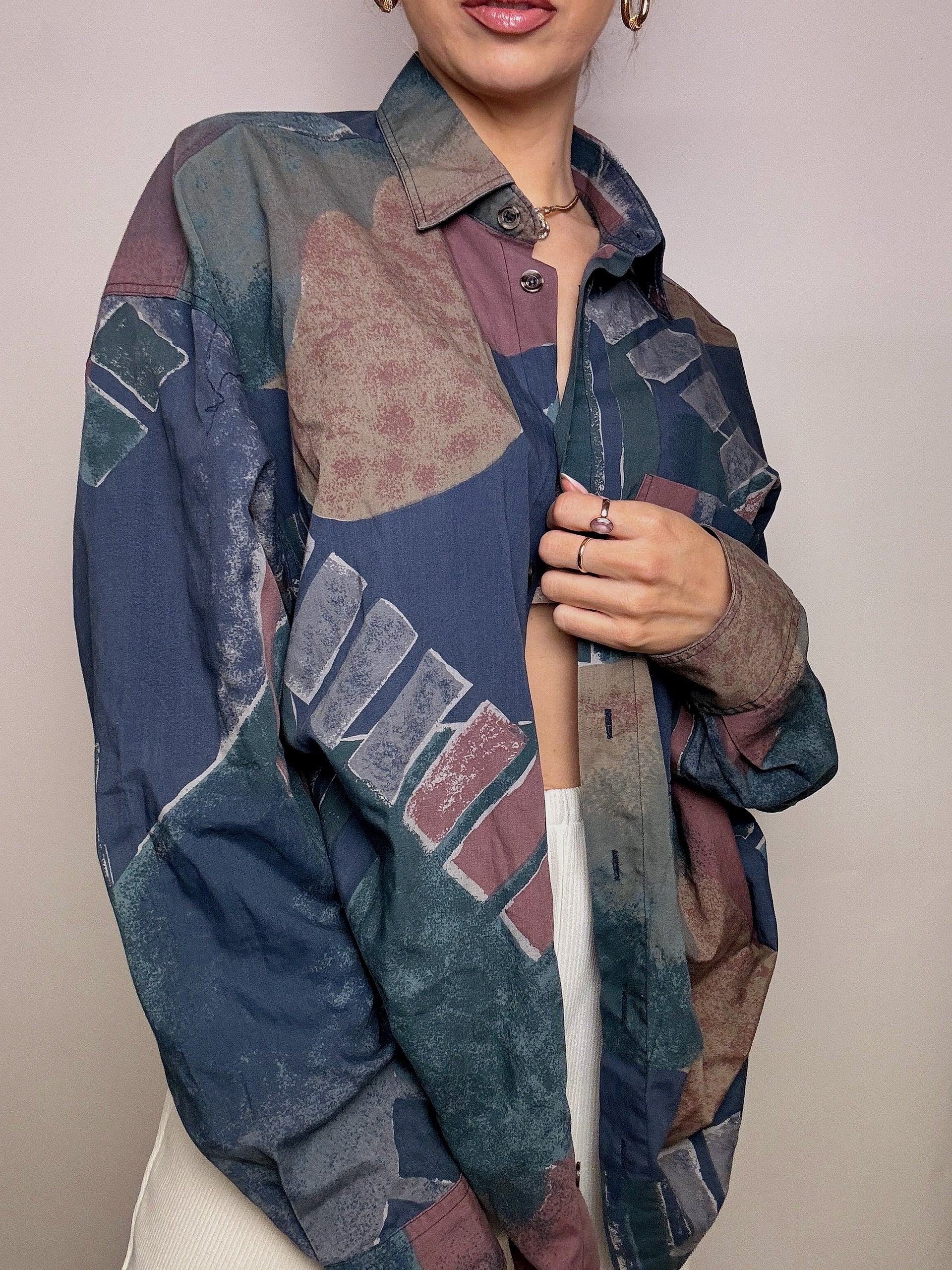 Vintage XL fließendes Hemd mit abstraktem Druck