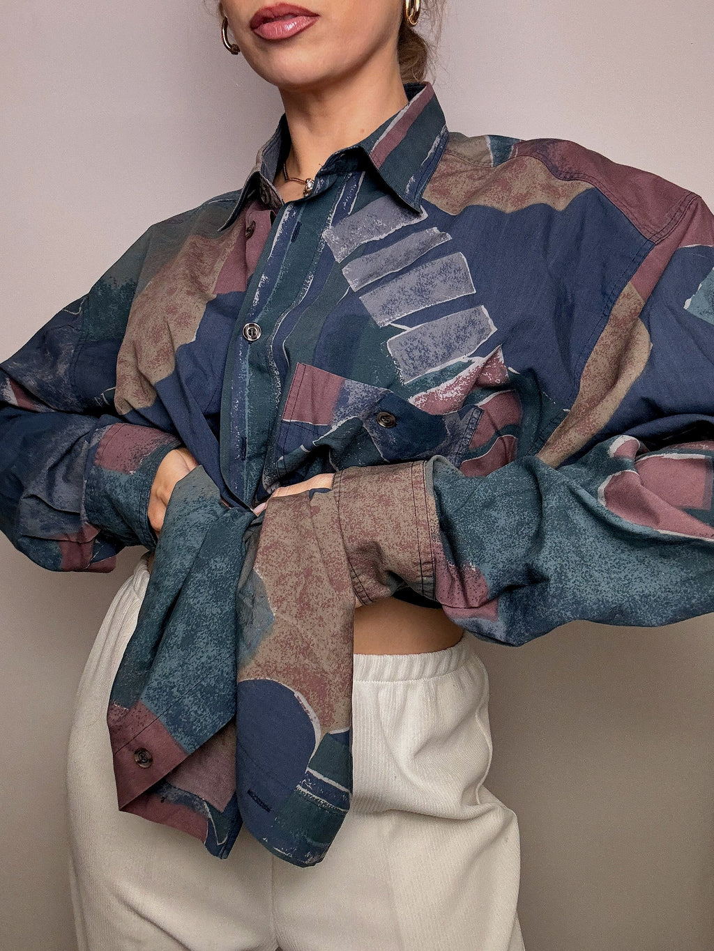 Vintage XL fließendes Hemd mit abstraktem Druck