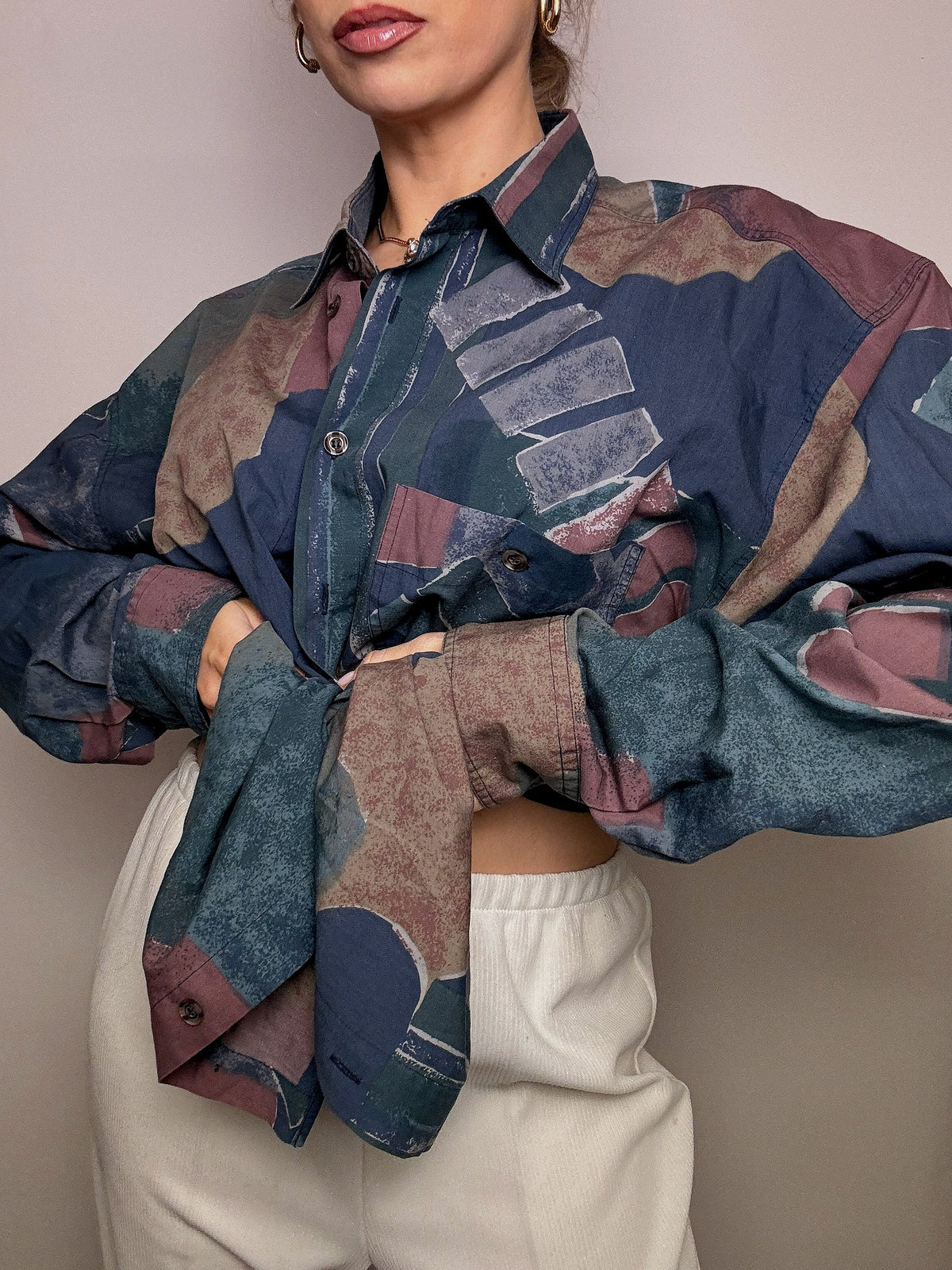 Vintage XL fließendes Hemd mit abstraktem Druck