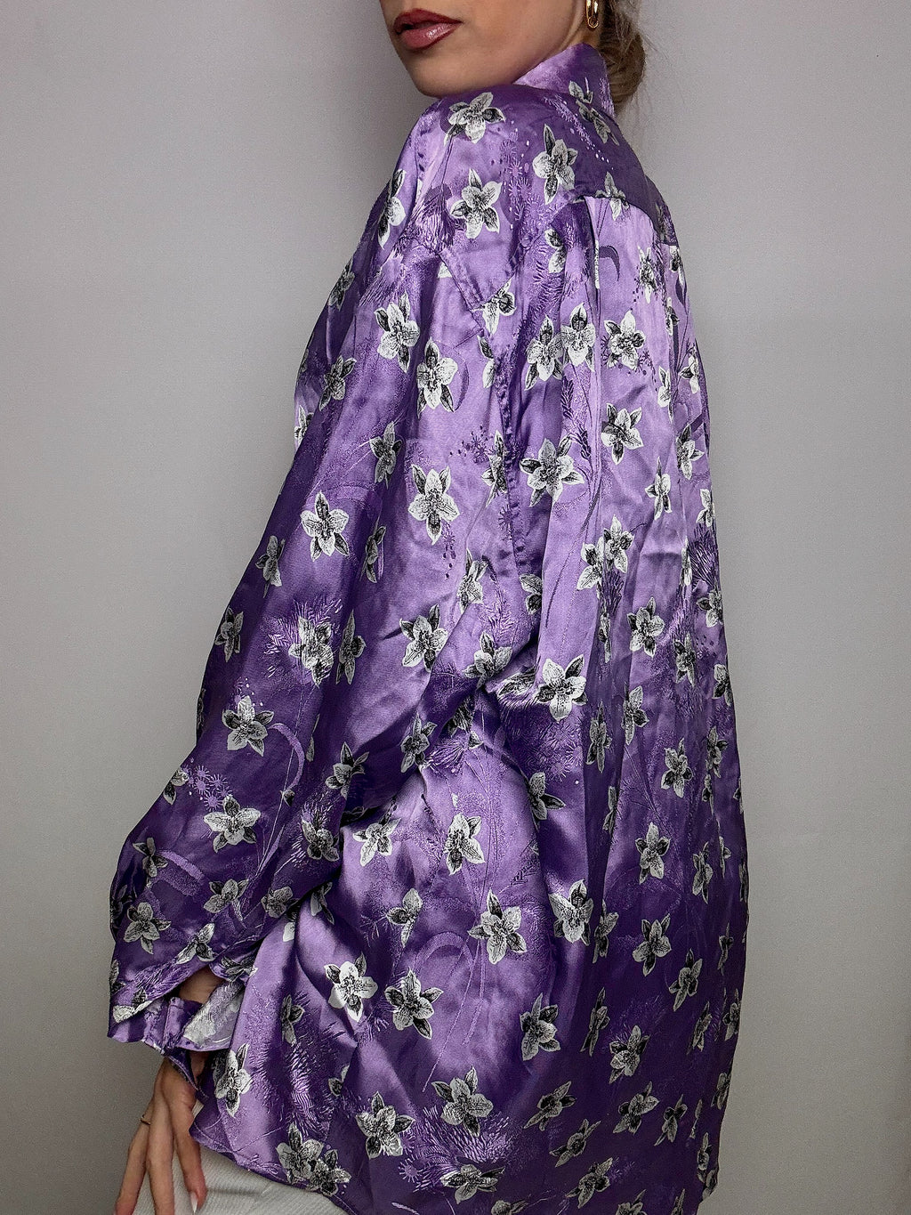 Vintage lila Satin Fluid Shirt L