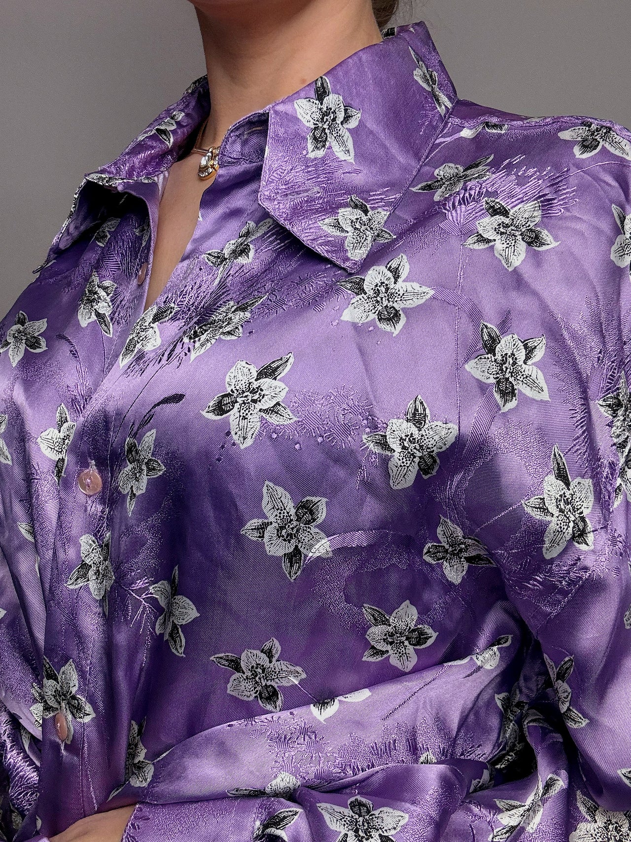 Chemise fluide satinée violet L vintage