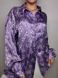 Vintage lila Satin Fluid Shirt L