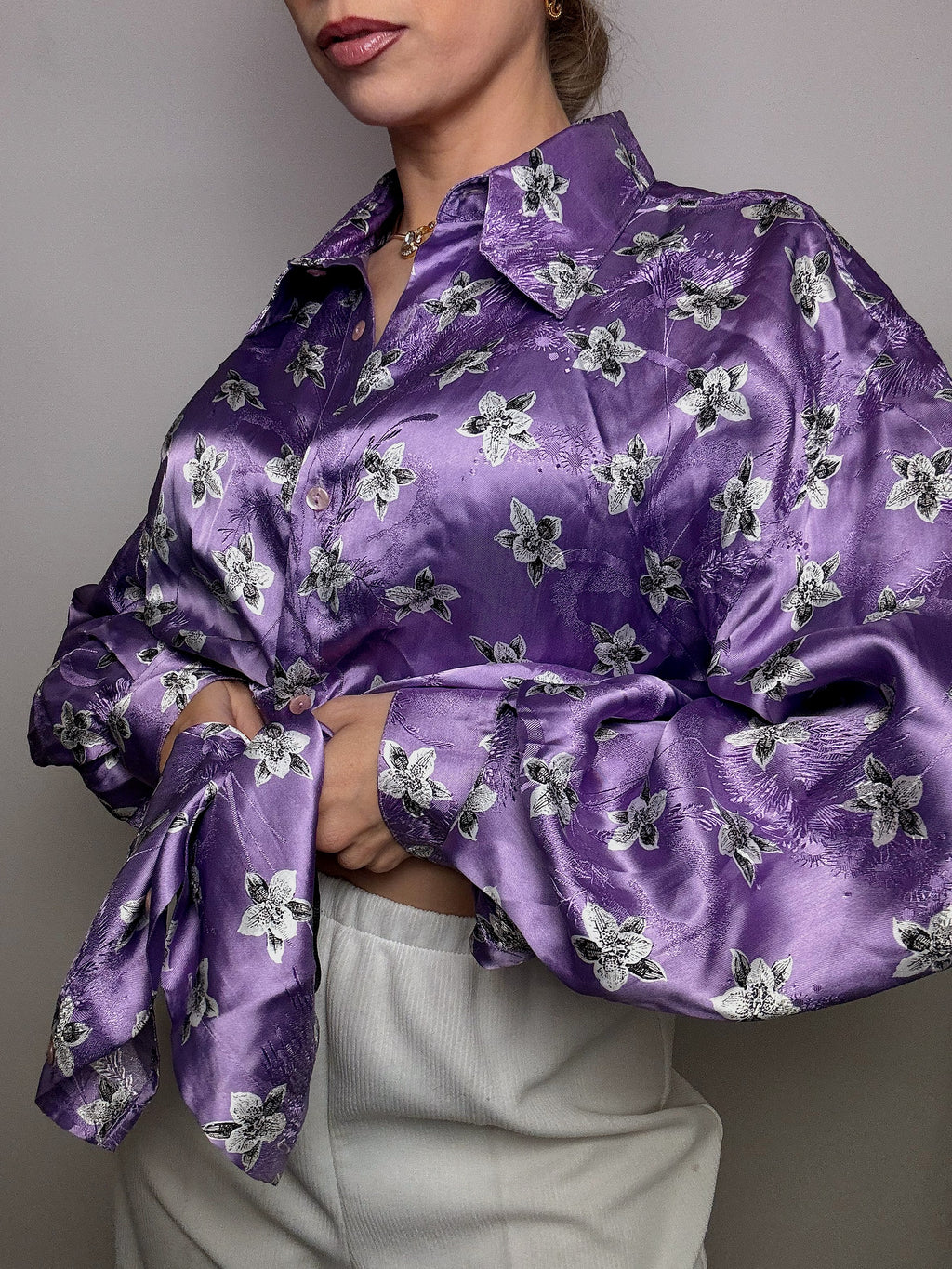 Vintage lila Satin Fluid Shirt L