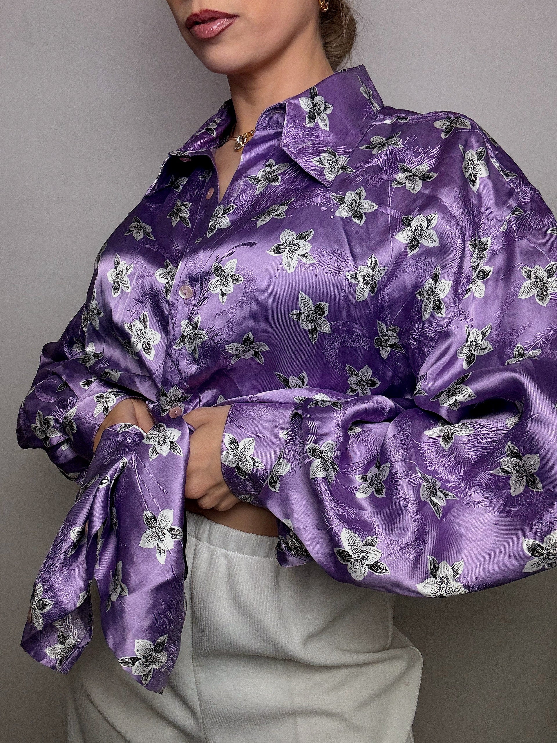 Vintage lila Satin Fluid Shirt L