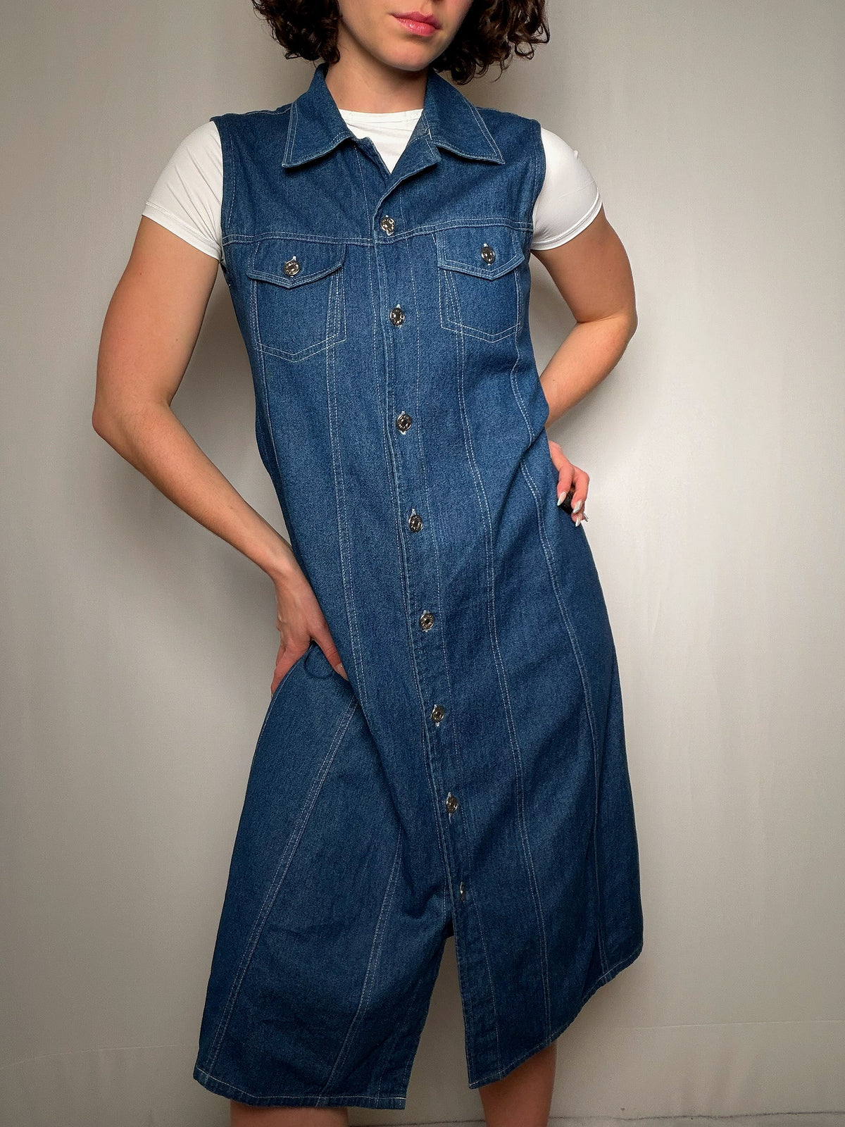 Langes Vintage-Jeanskleid M/L