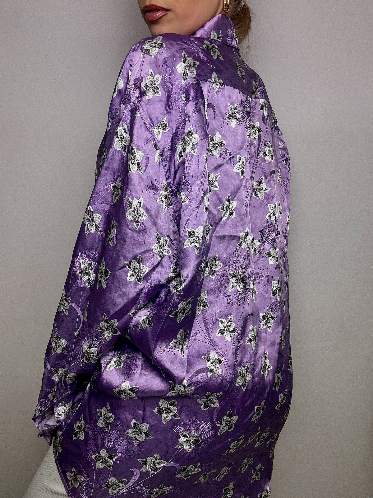 Vintage lila Satin Fluid Shirt L