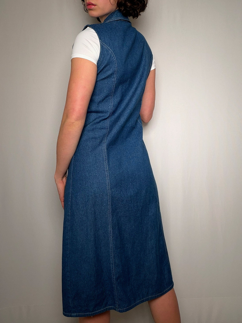 Langes Vintage-Jeanskleid M/L