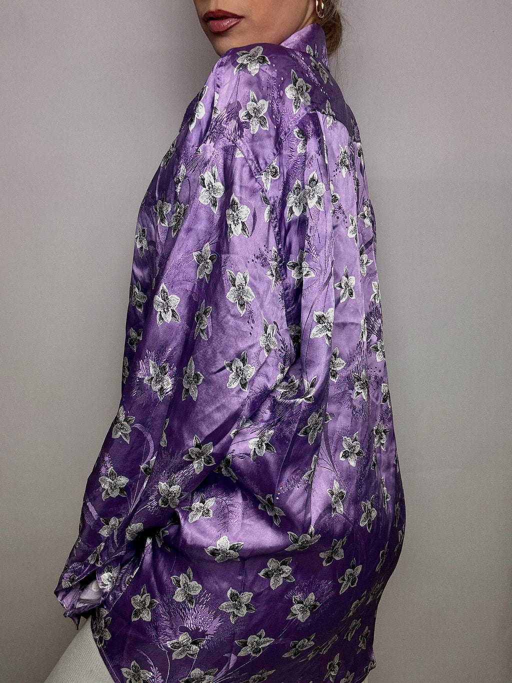 Vintage lila Satin Fluid Shirt L
