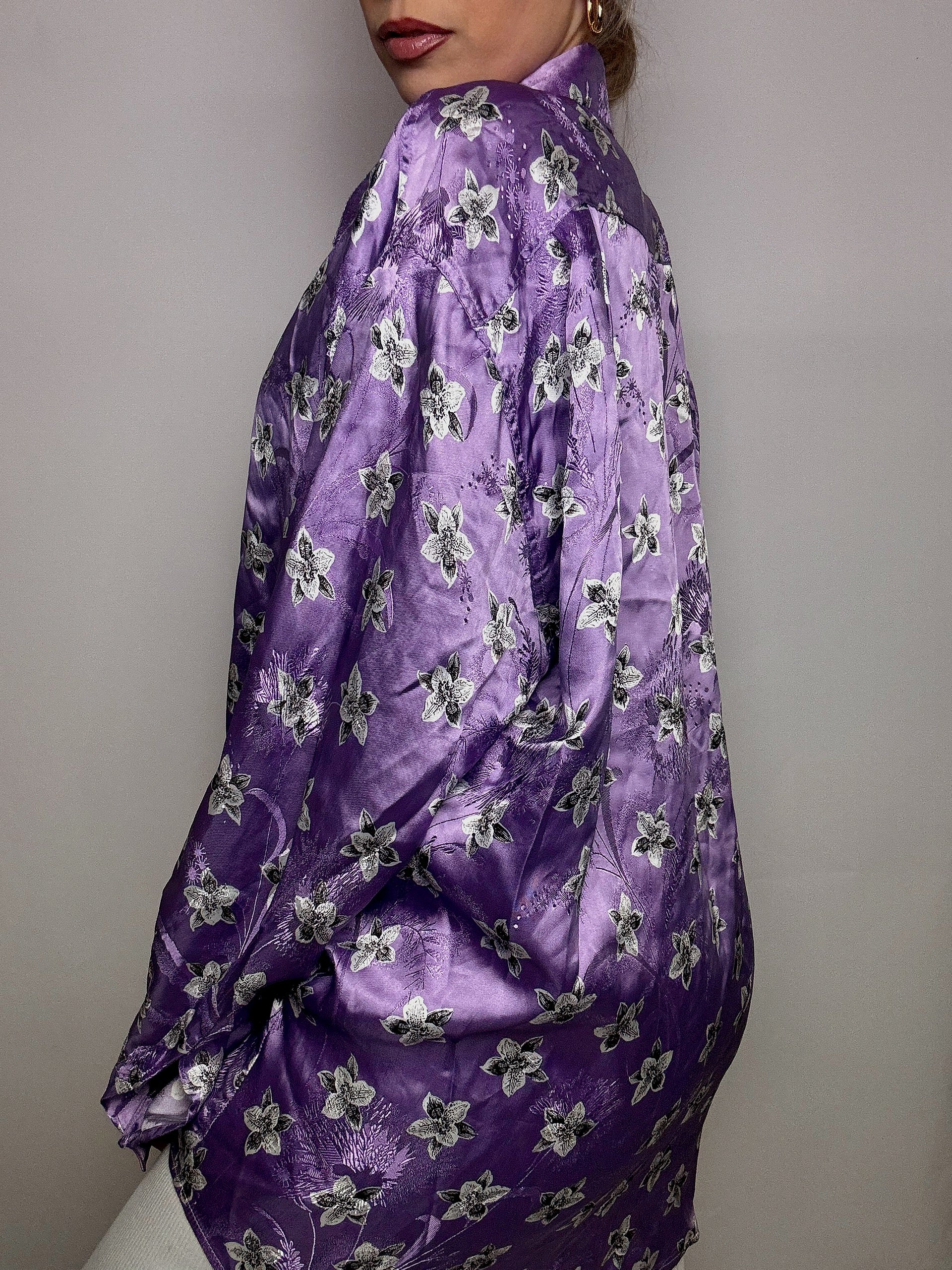 Vintage lila Satin Fluid Shirt L