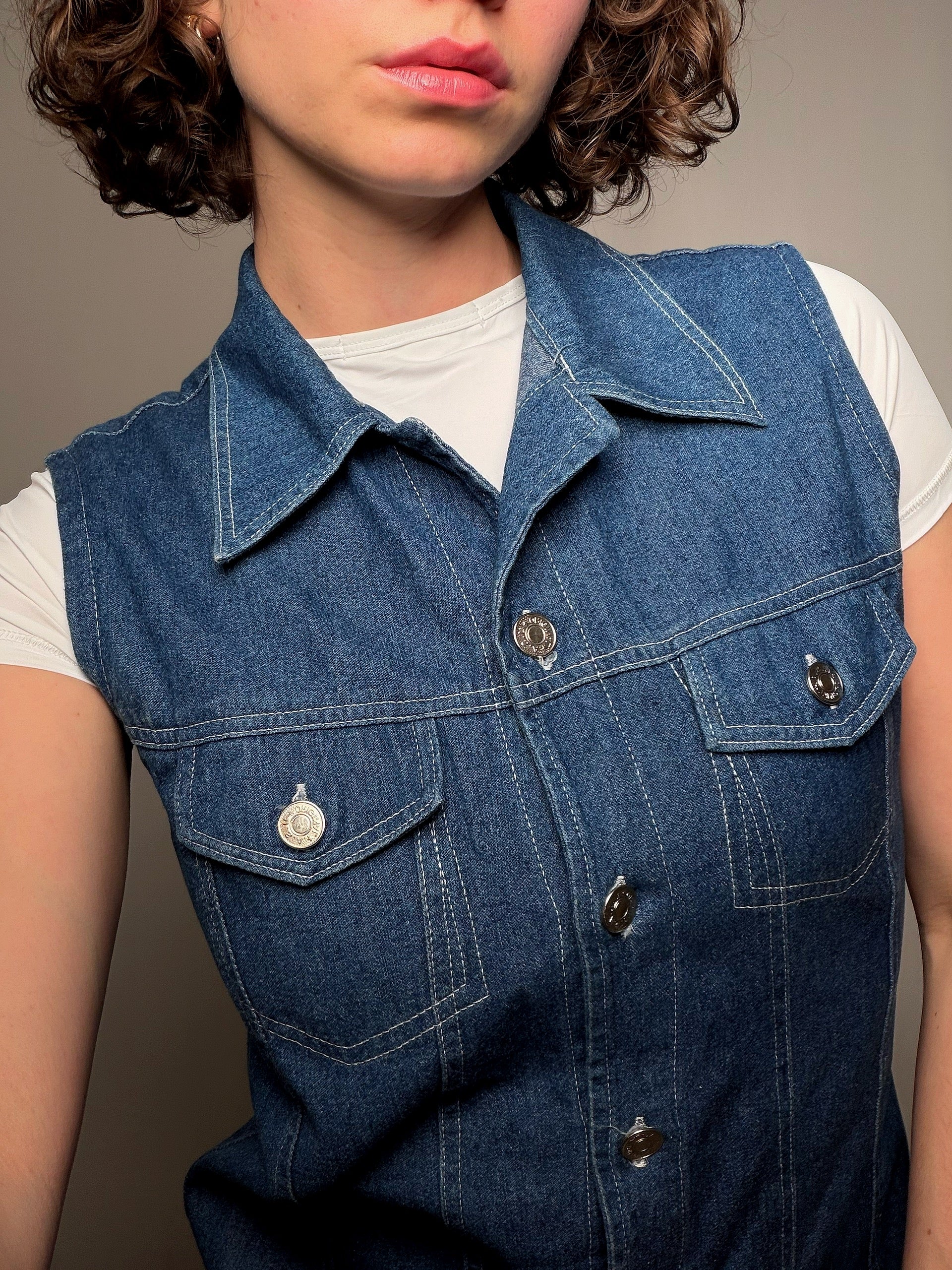 Langes Vintage-Jeanskleid M/L