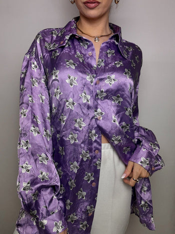 Chemise fluide satinée violet L vintage