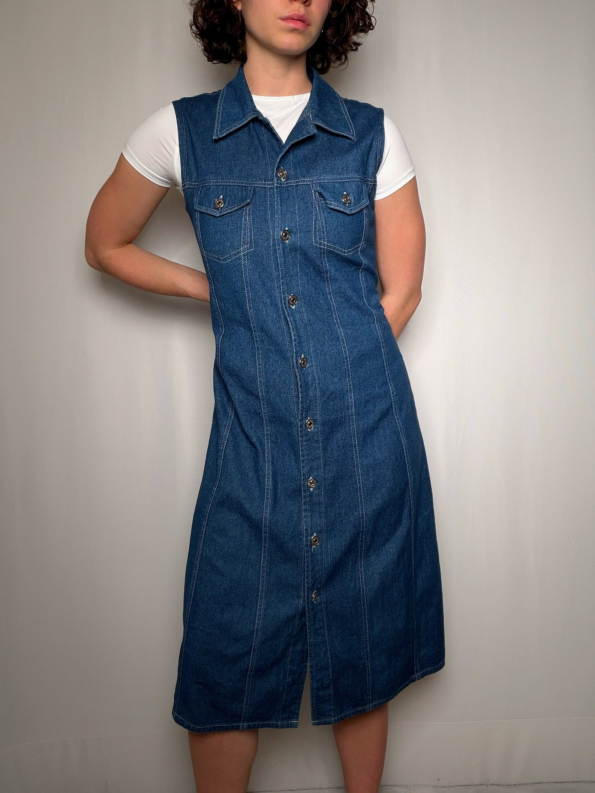 Langes Vintage-Jeanskleid M/L