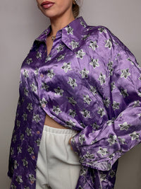Vintage lila Satin Fluid Shirt L
