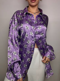 Vintage lila Satin Fluid Shirt L