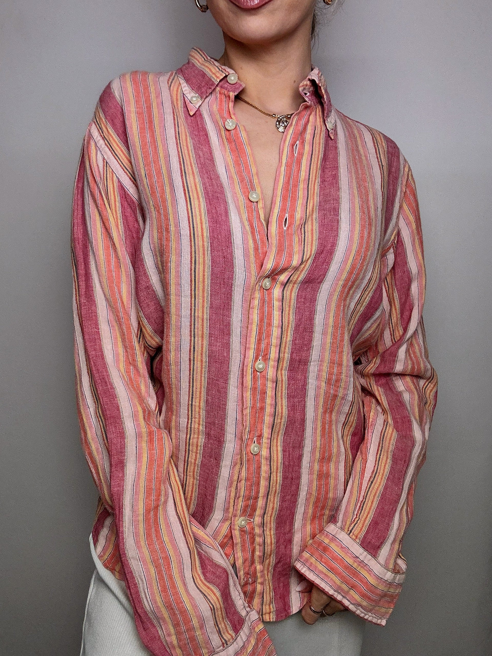 GANT M vintage pink striped linen shirt