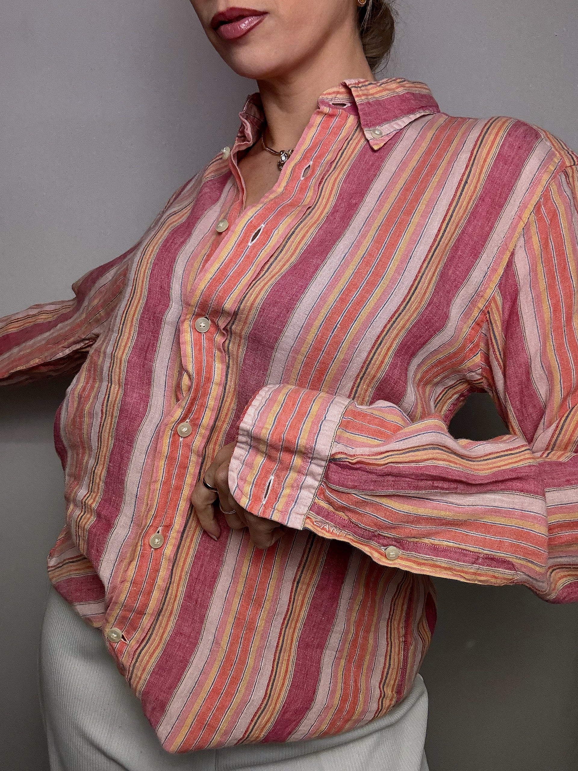 Chemise en lin rayée rosée GANT M vintage