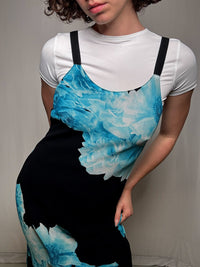 Robe noire avec fleurs bleues M vintage