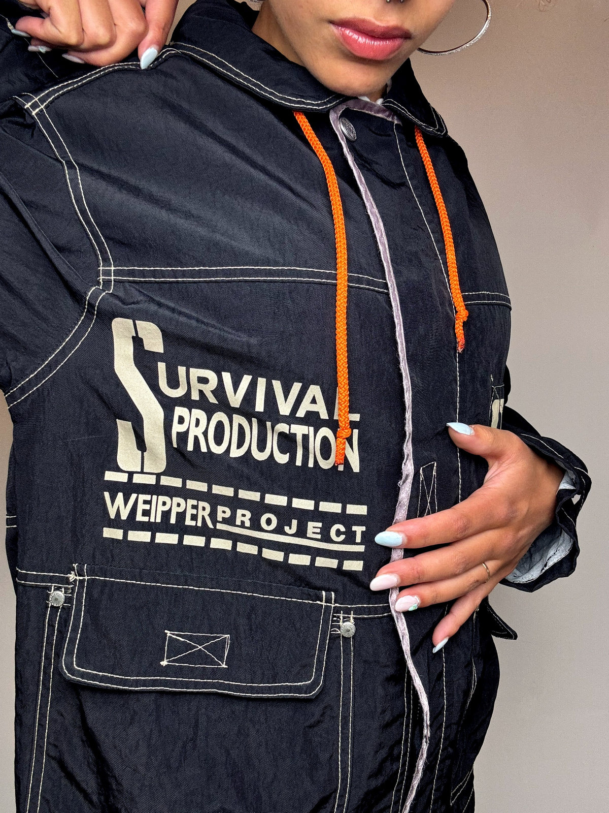 Wintbreaker zippée noir à détail L vintage