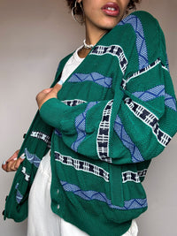 Vintage grüne Strickjacke, Größe L/XL