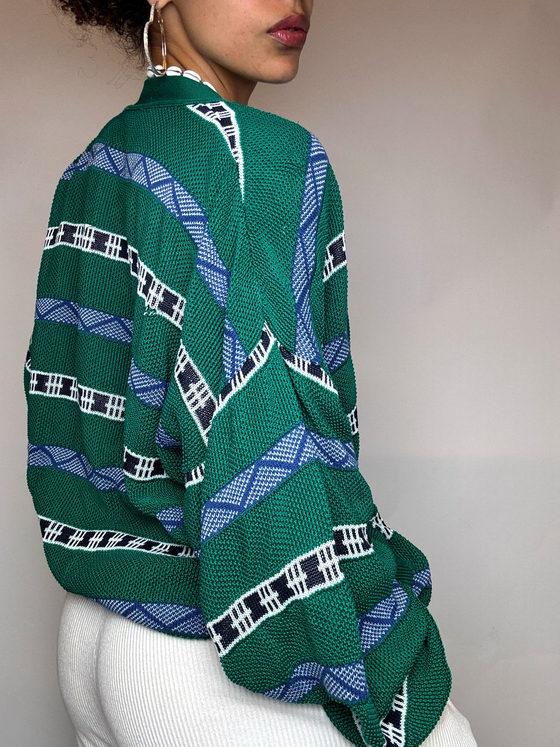 Vintage grüne Strickjacke, Größe L/XL