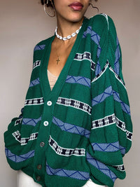 Vintage grüne Strickjacke, Größe L/XL