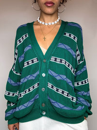 Vintage grüne Strickjacke, Größe L/XL