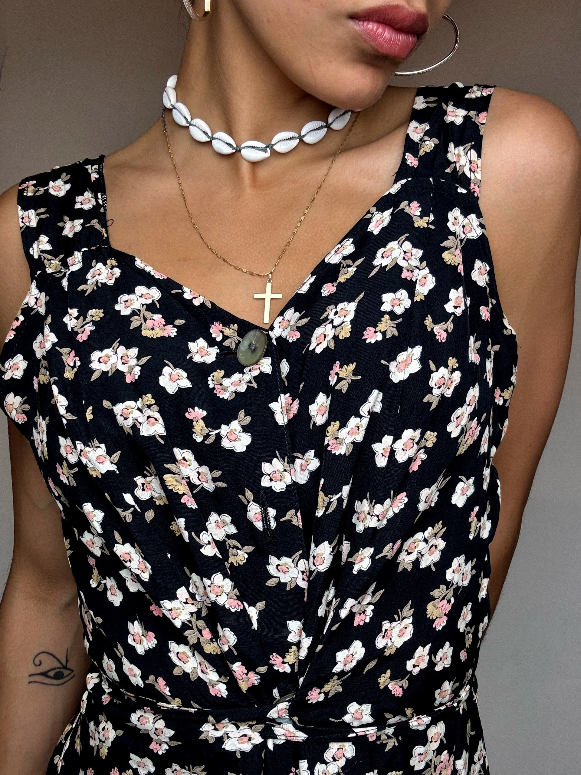 Black and white floral dress S/M vintage