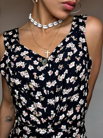 Black and white floral dress S/M vintage