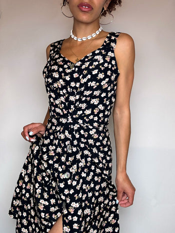 Black and white floral dress S/M vintage