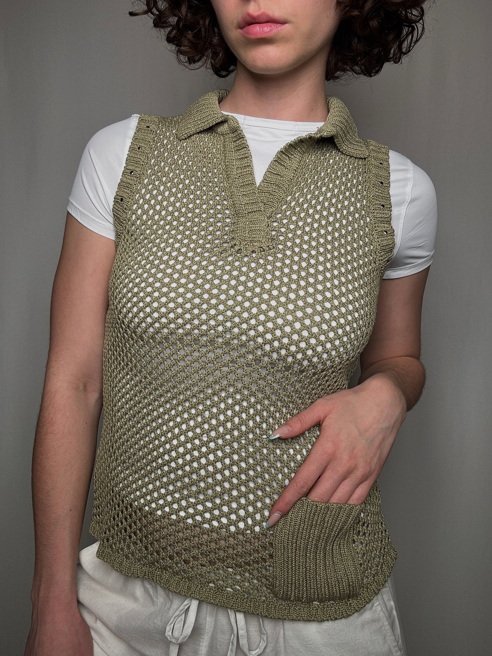 Top crochet vert S vintage