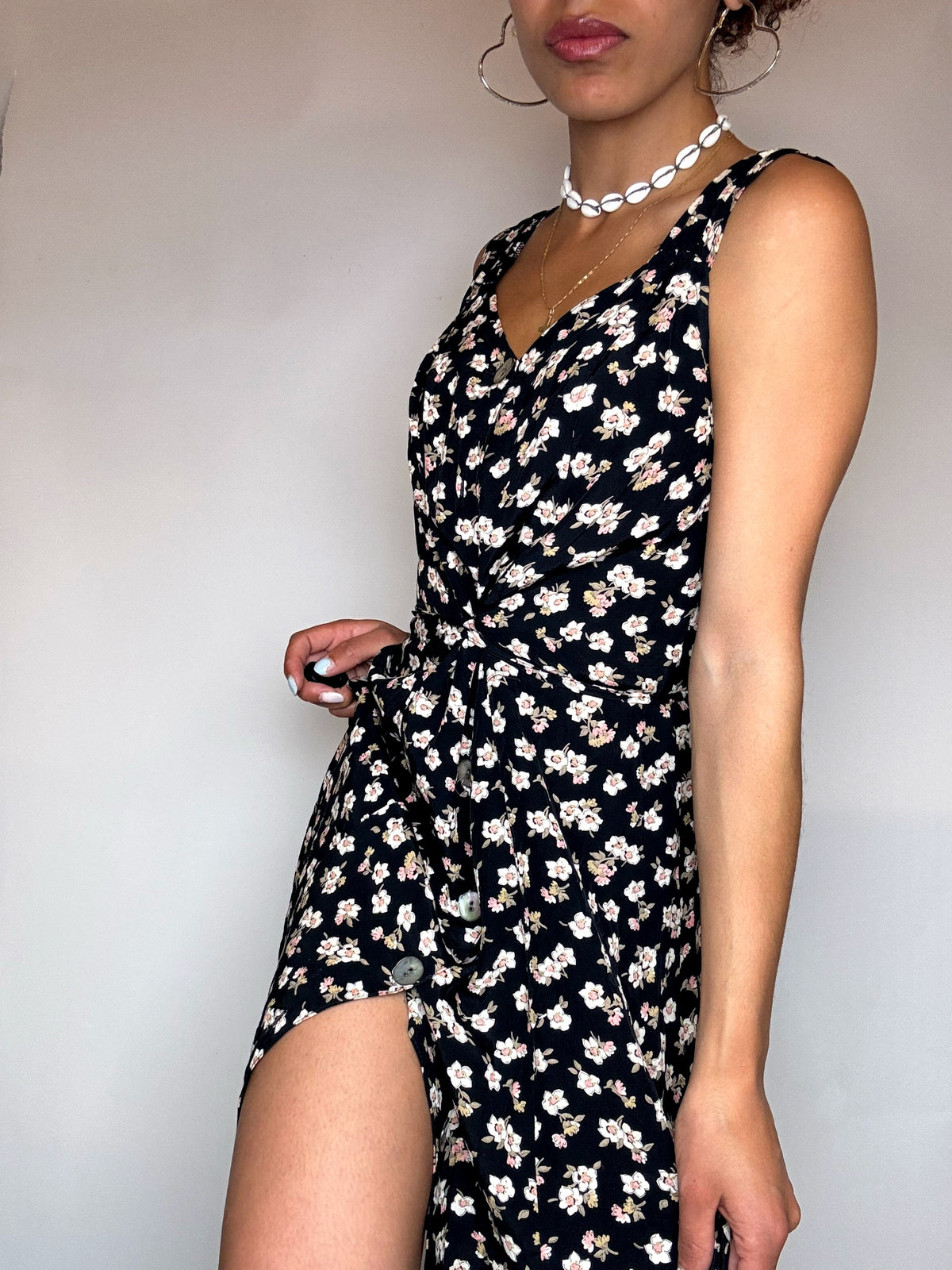 Black and white floral dress S/M vintage