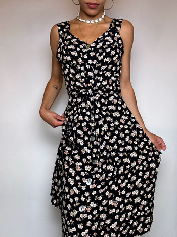 Black and white floral dress S/M vintage