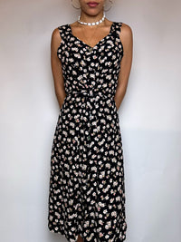 Black and white floral dress S/M vintage