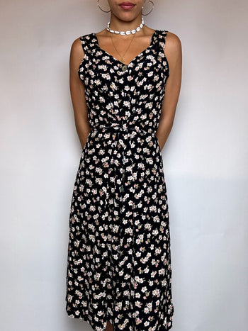 Black and white floral dress S/M vintage